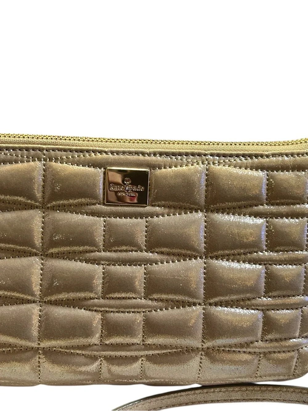 Kate Spade NY Quilted Leather Crossbody Bag Gold Metallic Champagne Purse